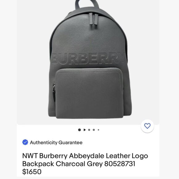 NWT Authentic Burberry Grey Leather Embossed Abbeydale Backpack Bag - Picture 3 of 11